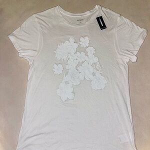 Express White Embellished‎ Short Sleeve T-Shirt